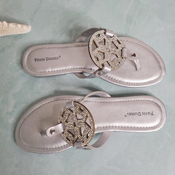 New! Silver Rhinestone Medallion Thong Sandal - Picture 6 of 8